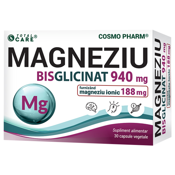 Magneziu Bisglicinat, 940 mg, 30 capsule vegetale, Cosmo Pharm