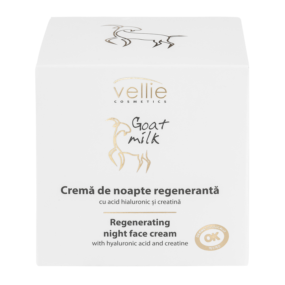 Crema regeneranta de noapte cu acid hialuronic Goat Milk, 50 ml, Vellie