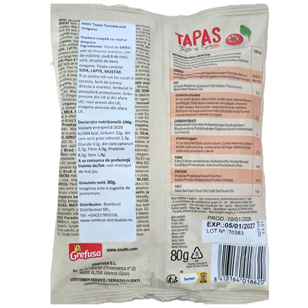 Tapas Snacks cu rosii si oregano, 80 g, Snatt's 752432