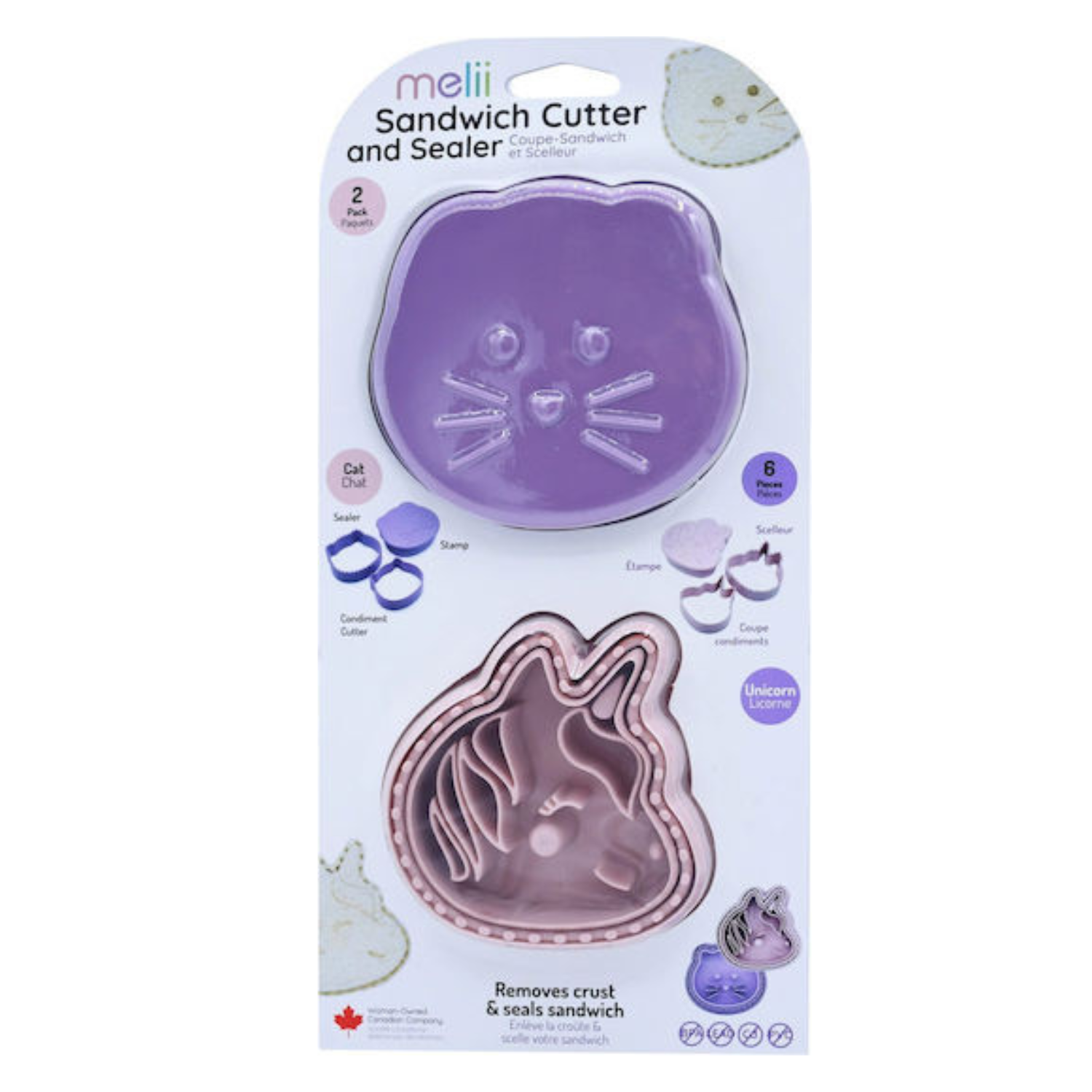 Forme 3 in 1 cu animale pentru sandwich, Unicorn si Pisica, Melii