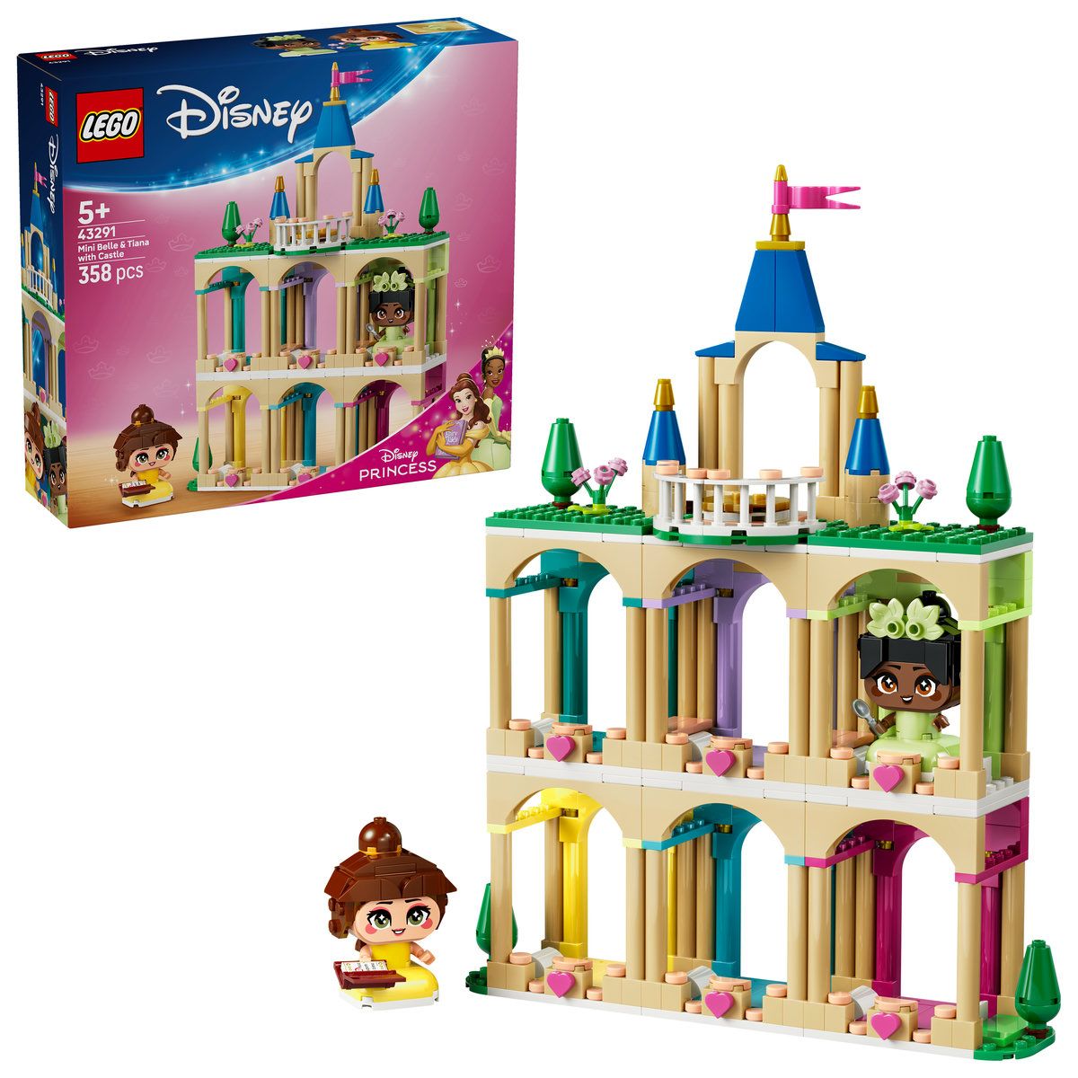 Miniprintesele Belle si Tiana la castel, 5 ani+, 43291, 358 piese, Lego Disney