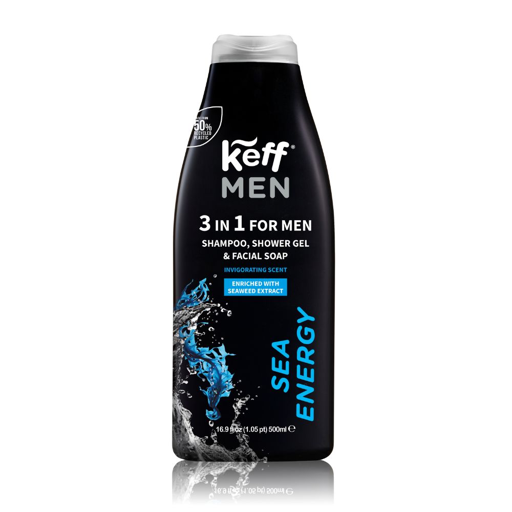 Gel de dus, sampon si curatare fata 3 in 1 Sea Energy, 500 ml, Keff Men