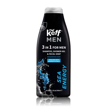 Gel de dus, sampon si curatare fata 3 in 1 Sea Energy, 500 ml, Keff Men