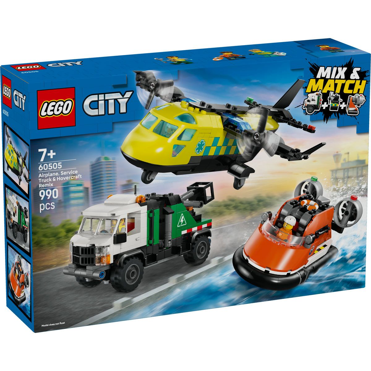 Avion, autospeciala de service si aeroglisor in versiuni adaptate, 7 ani+, 60505, Lego City