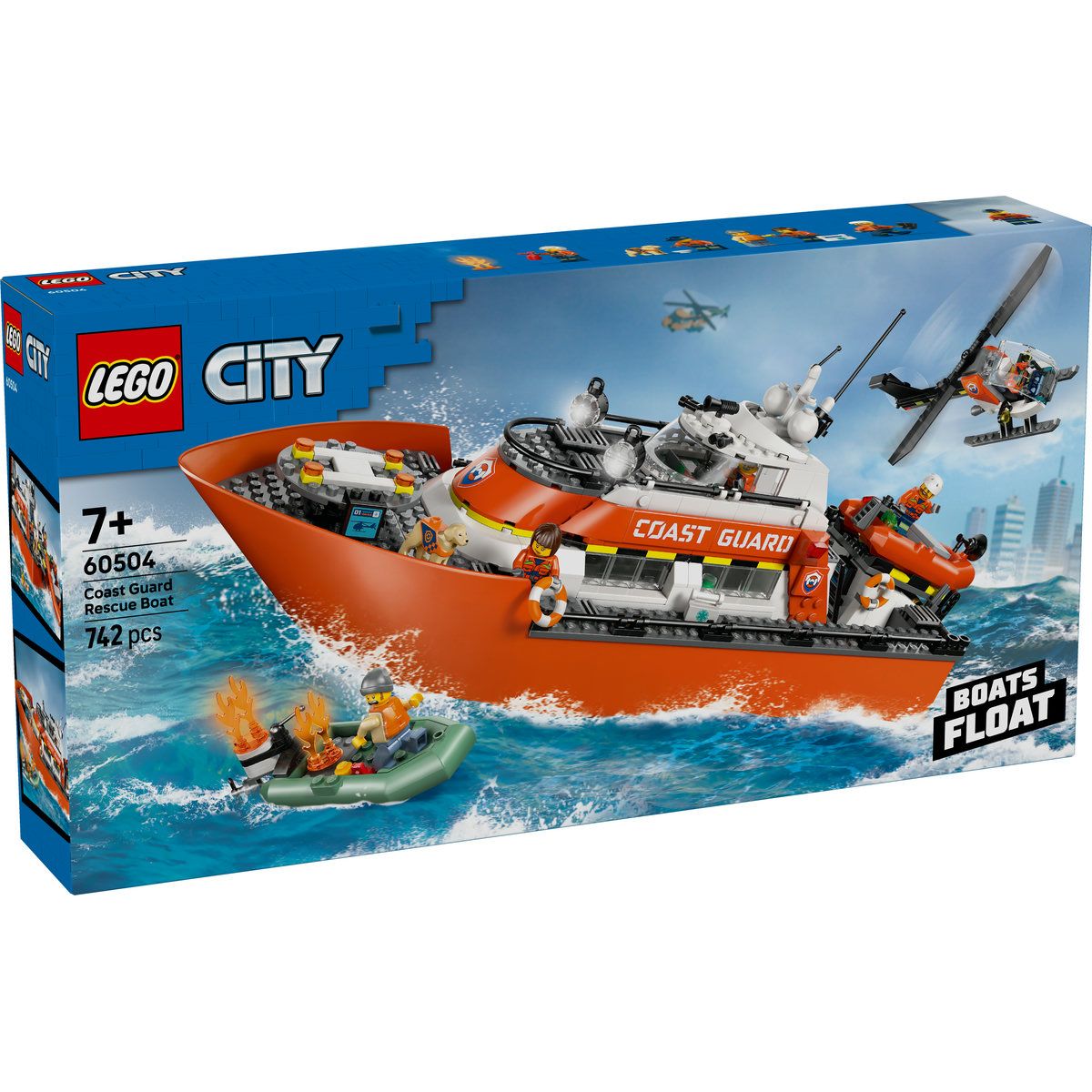 Barca de salvare si elicopter ale Pazei de Coasta, 7 ani+, 60504, Lego City