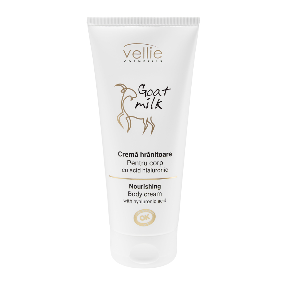 Crema de corp hranitoare cu Acid hialuronic Goat Milk, 200 ml, Vellie