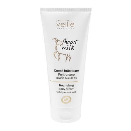 Crema de corp hranitoare cu Acid hialuronic Goat Milk, 200 ml, Vellie