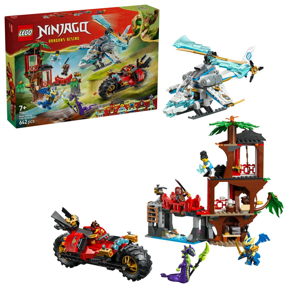 Lupta la casa din copac cu vehicule ninja, 7 ani+, 71857, 642 piese, Lego Ninjago
