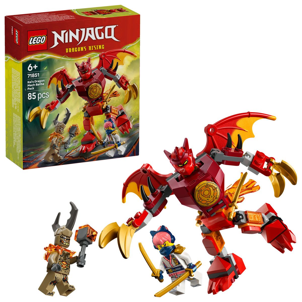 Pachet de lupta cu robotul dragon al lui Kai, 6 ani+, 71851, 85 piese, Lego Ninjago