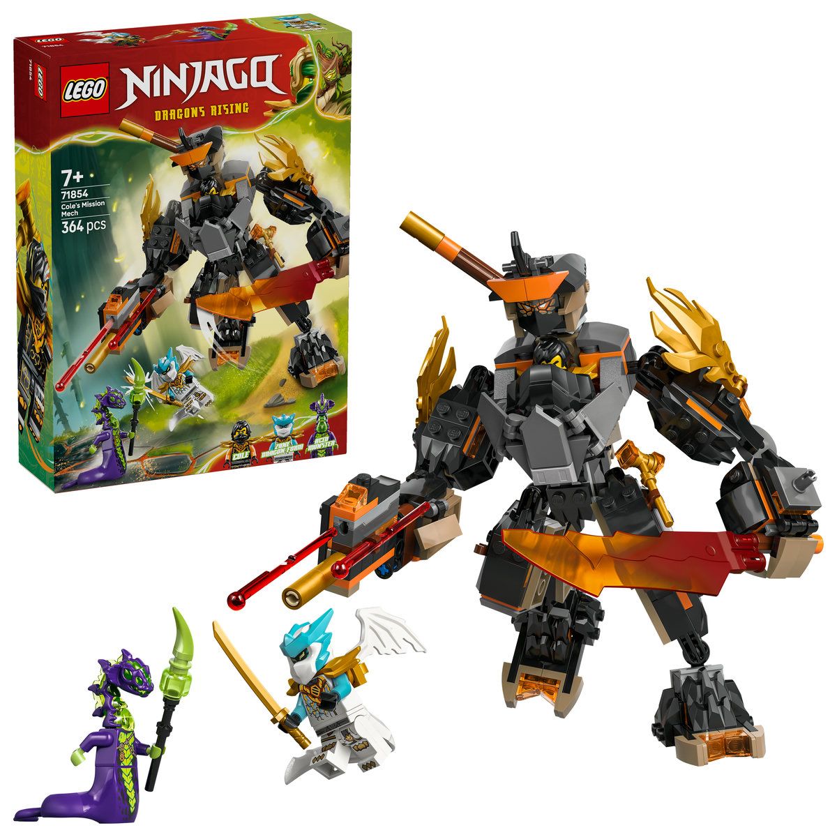 Robotul de misiune al lui Cole si dragonul Zane, 7 ani+, 71854, 364 piese, Lego Ninjago