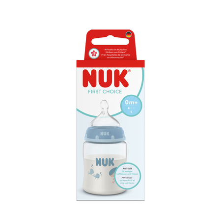 Biberon cu termocontrol si tetina din silicon flux S First Choice, 0 luni+, 150 ml, Nuk 754997