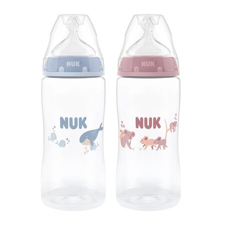 Biberon cu termocontrol si tetina din silicon flux M First Choice, 3 luni+, 300 ml, Nuk 755006