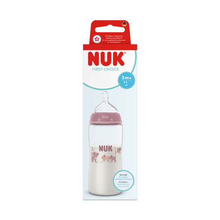 Biberon cu termocontrol si tetina din silicon flux M First Choice, 3 luni+, 300 ml, Nuk 755005