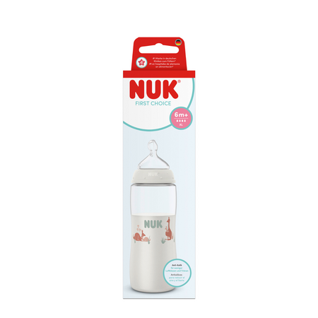 Biberon cu termocontrol si tetina din silicon flux XL First Choice, 6 luni+, 360 ml, Nuk