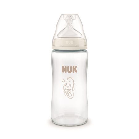Biberon cu termocontrol si tetina din silicon flux M First Choice, 3 luni+, 240 ml, Nuk 755012