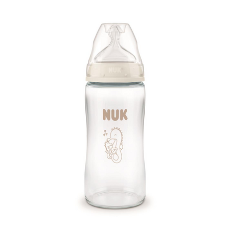 Biberon cu termocontrol si tetina din silicon flux M First Choice, 3 luni+, 240 ml, Nuk 755012