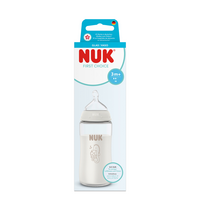 Biberon cu termocontrol si tetina din silicon flux M First Choice, 3 luni+, 240 ml, Nuk