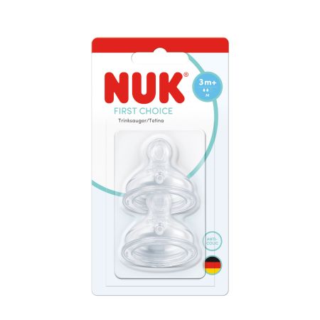 Tetina din silicon flux M First Choice, 3 luni+, 2 bucati, Nuk