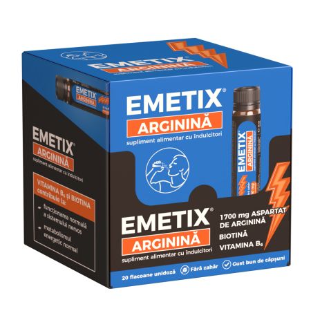 Emetix Arginina, 20 flacoane unidoza x 25 ml, Fiterman Pharma
