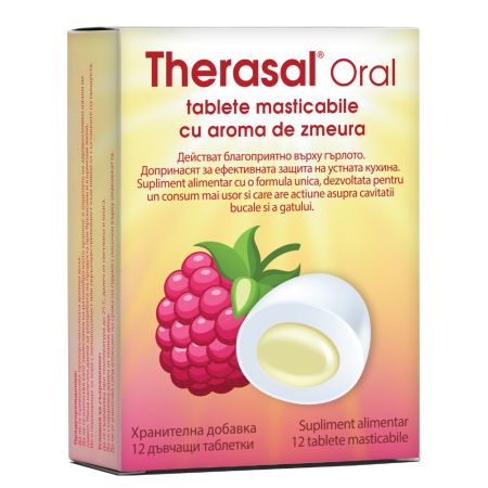 Tablete masticabile cu aroma de zmeura Therasal Oral, 12 tablete, Vedra