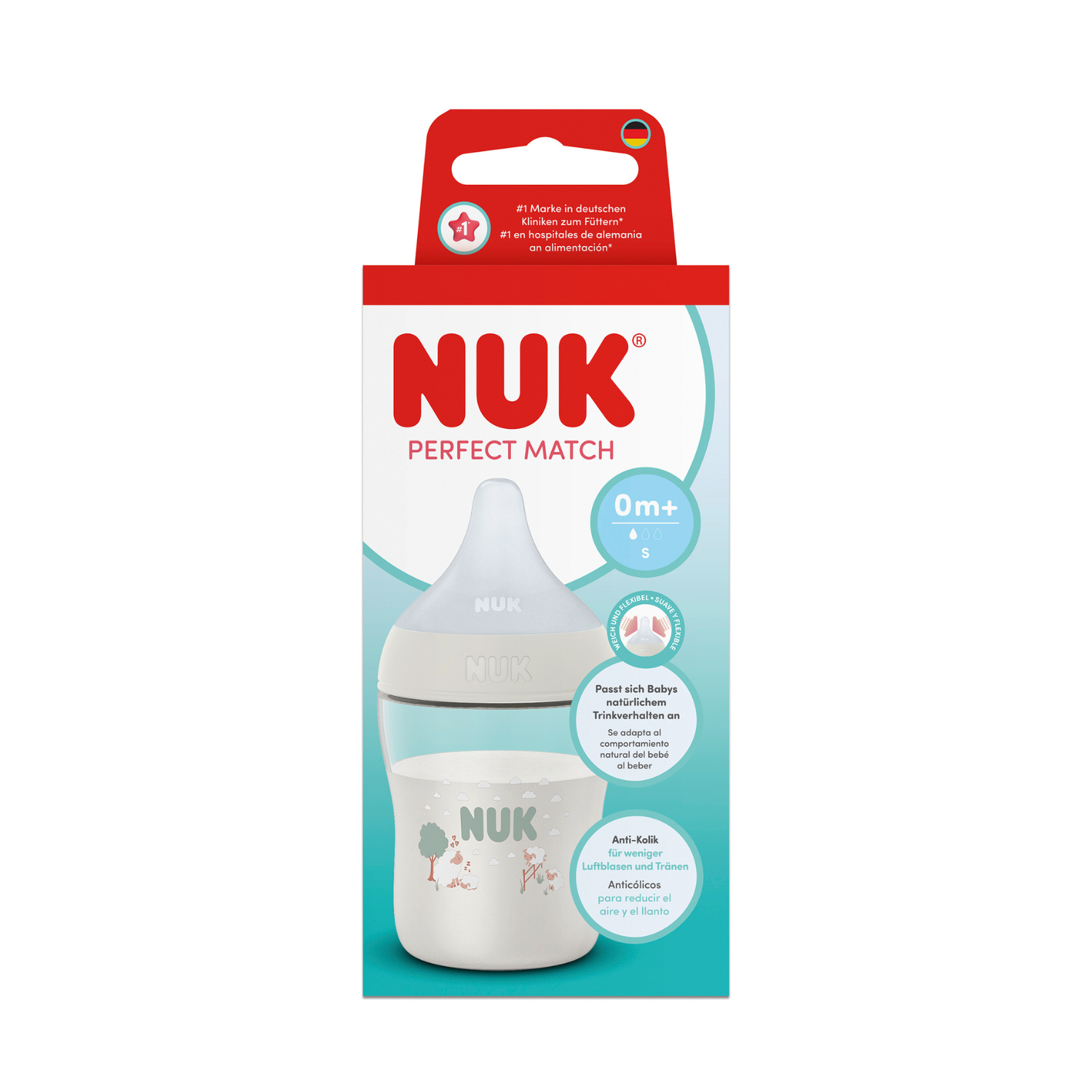 Biberon cu tetina din silicon flux S Perfect Match, diverse culori, 0 luni+, 150 ml, Nuk