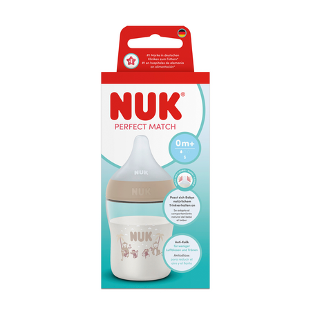 Biberon cu tetina din silicon flux S Perfect Match, diverse culori, 0 luni+, 150 ml, Nuk 755060
