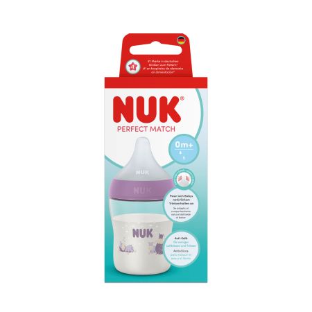 Biberon cu tetina din silicon flux S Perfect Match, diverse culori, 0 luni+, 150 ml, Nuk 755059