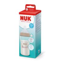 Biberon cu tetina din silicon flux M Perfect Match, Bej, 3 luni+, 260 ml, Nuk
