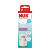 Biberon cu tetina din silicon flux M Perfect Match, Roz, 3 luni+, 260 ml, Nuk