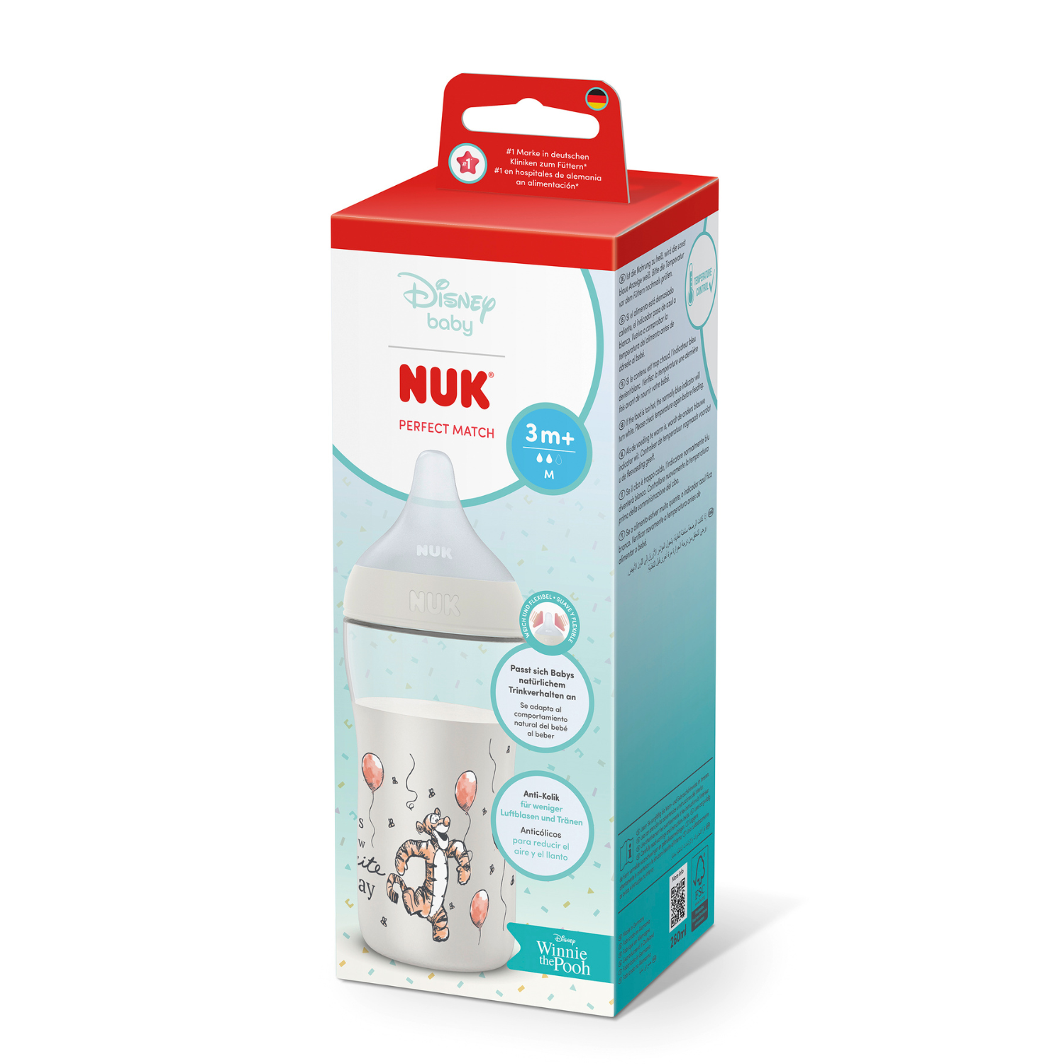 Biberon cu tetina din silicon flux M Perfect Match, Tigger, 3 luni+, 260 ml, Nuk