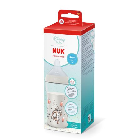 Biberon cu tetina din silicon flux M Perfect Match, Tigger, 3 luni+, 260 ml, Nuk