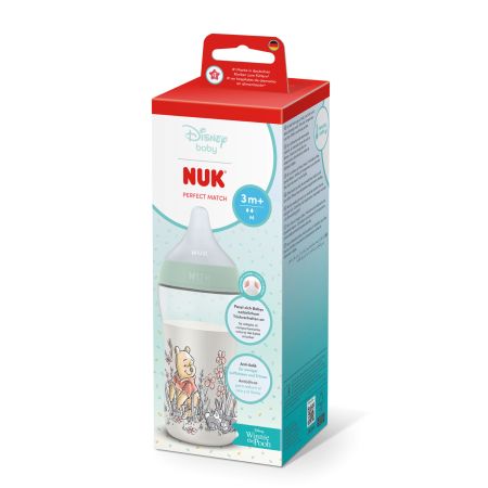 Biberon cu tetina din silicon flux M Perfect Match, Winnie, 3 luni+, 260 ml, Nuk