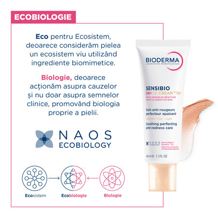 Crema CC pentru piele sensibila Sensibio AR+ CC Cream SPF50+, 40 ml, Bioderma 755141