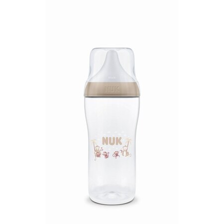 Biberon cu tetina din silicon flux XL Perfect Match, Bej, 6 luni+, 360 ml, Nuk 755194