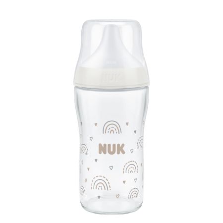 Biberon din sticla cu tetina din silicon flux M Perfect Match, 3 luni+, 230 ml, Nuk 755204
