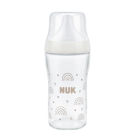 Biberon din sticla cu tetina din silicon flux M Perfect Match, 3 luni+, 230 ml, Nuk 755204