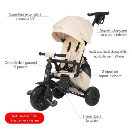 Tricicleta ultrapliabila Nova Max, Bej, 10 luni-6 ani, Qplay 755211