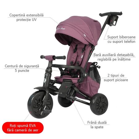Tricicleta ultrapliabila Nova Max, Violet, 10 luni-6 ani, Qplay 755227