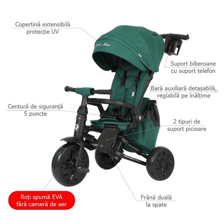 Tricicleta ultrapliabila Nova Max, Verde, 10 luni-6 ani, Qplay 755244
