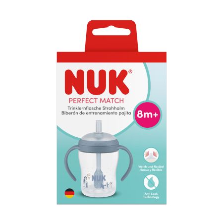 Cana de tranzitie cu toarte si pai Perfect Match, Albastru, 8 luni+, 150 ml, Nuk