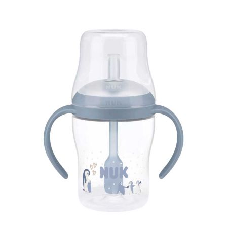 Cana de tranzitie cu toarte si pai Perfect Match, Albastru, 8 luni+, 150 ml, Nuk 755256