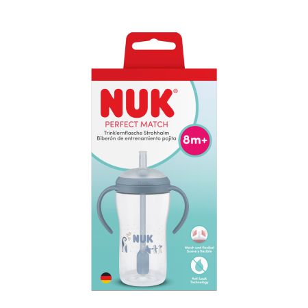Cana de tranzitie cu toarte si pai Perfect Match, Albastru, 260 ml, Nuk