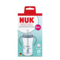 Cana de tranzitie cu toarte si pai Perfect Match, Albastru, 8 luni+, 260 ml, Nuk