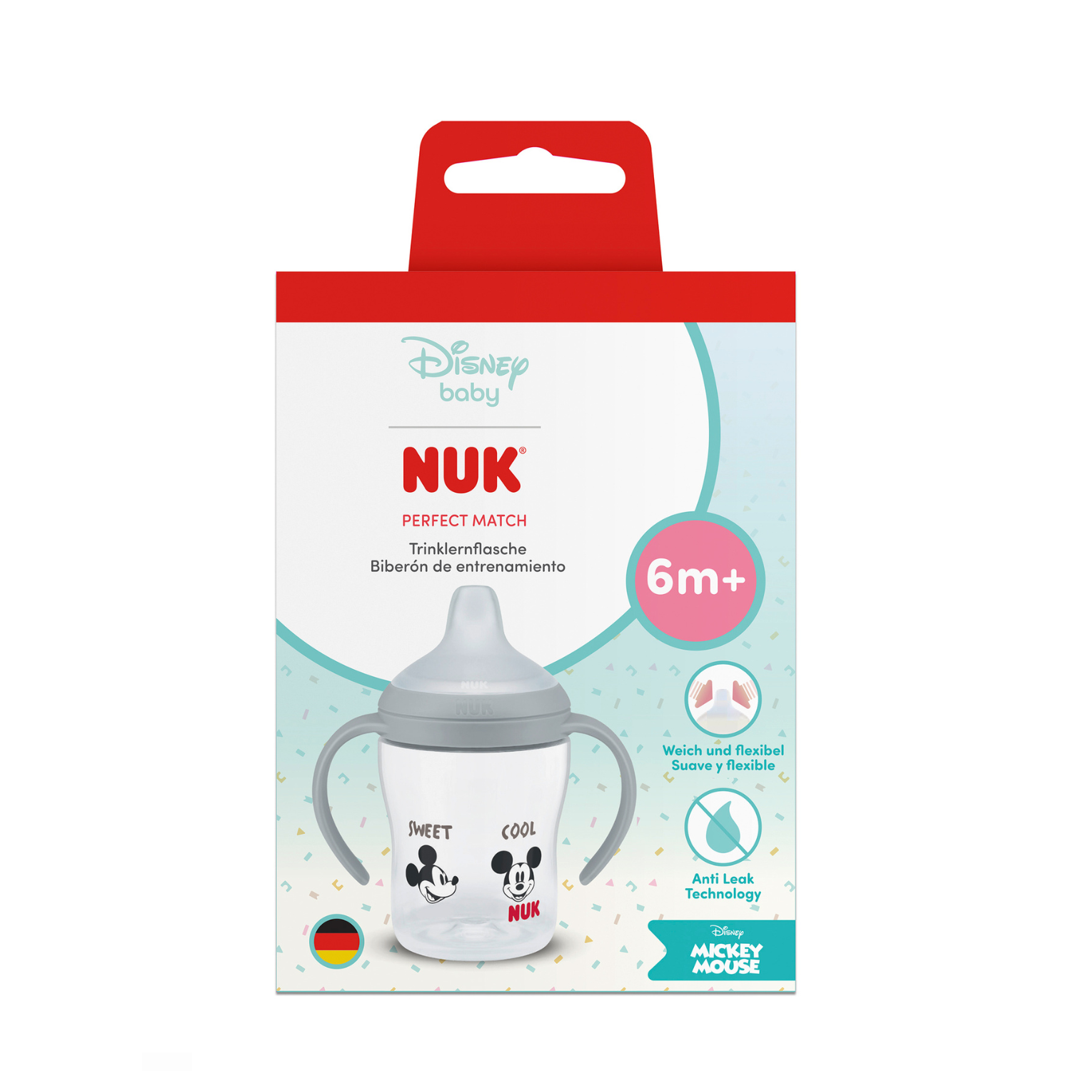 Biberon cu toarte si tetina de invatare Perfect Match, Mickey, 6 luni+, 150 ml, Nuk