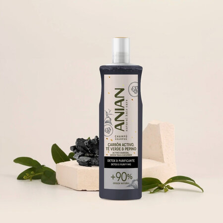 Sampon purificator pentru par gras Active Charcoal & Green Tea, 400 ml, Anian 755450