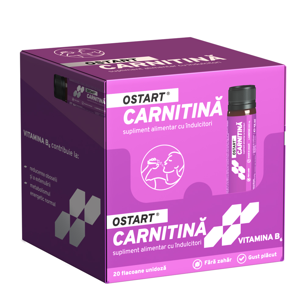 Carnitina solutie Ostart, Capsune, 20 flacoane unidoza x 25 ml, Fiterman Pharma