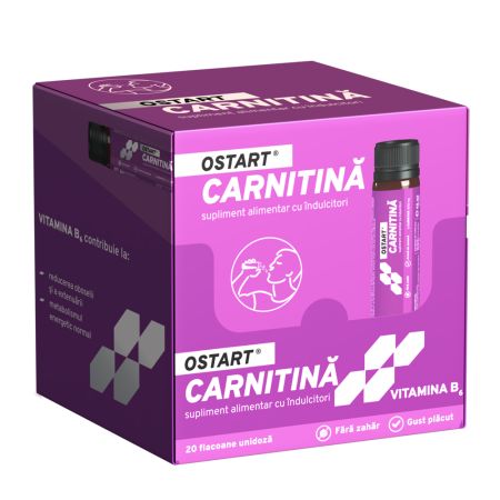 Carnitina solutie Ostart, Capsune, 20 flacoane unidoza x 25 ml, Fiterman Pharma