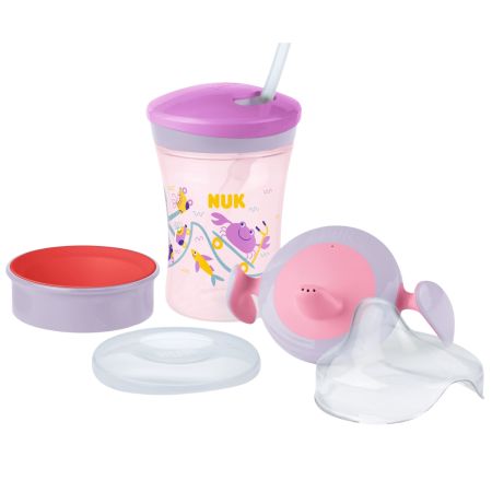 Set pentru invatarea bautului din cana Evolution, Roz, Animale marine, 6 luni+, Nuk 755497