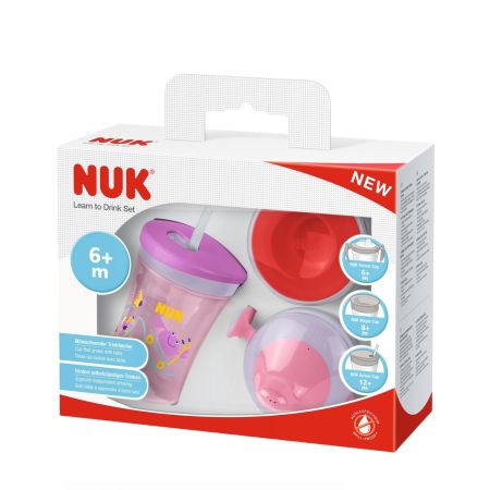 Set pentru invatarea bautului din cana Evolution, Roz, Animale marine, 6 luni+, Nuk