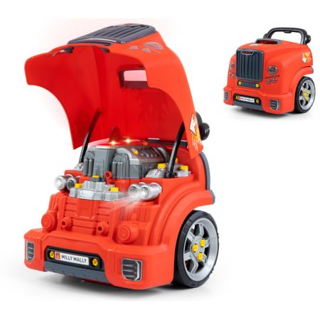 Jucarie educativa STEM Motor auto demontabil N-Gine, Red, 3 ani+, Milly Mally